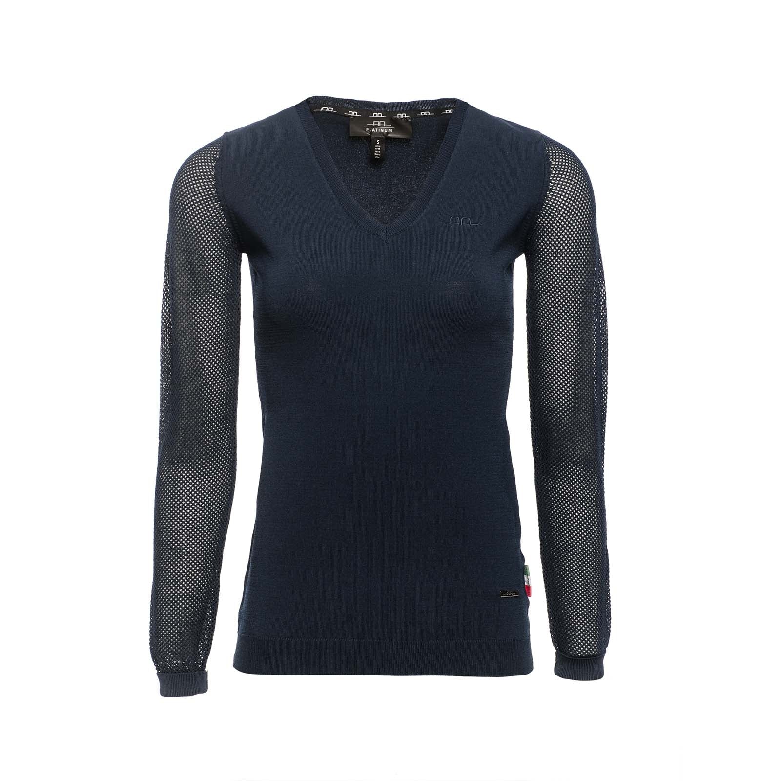 AA Sweter damski z ażurowymi rękawami Dark Blue M