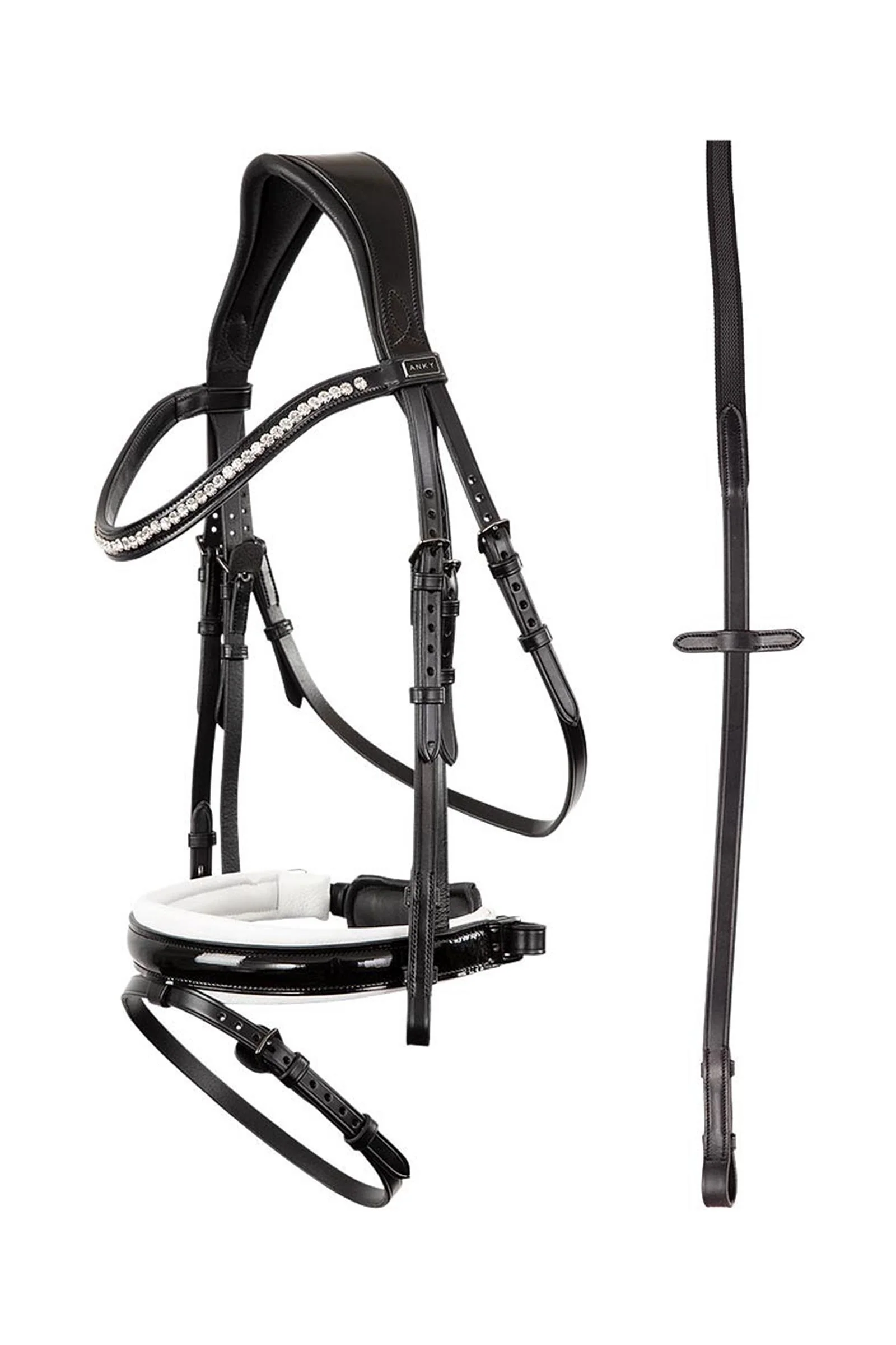 ANKY Anatomic Ogłowie Lakierowane z Miękkim Podszyciem Black/White F