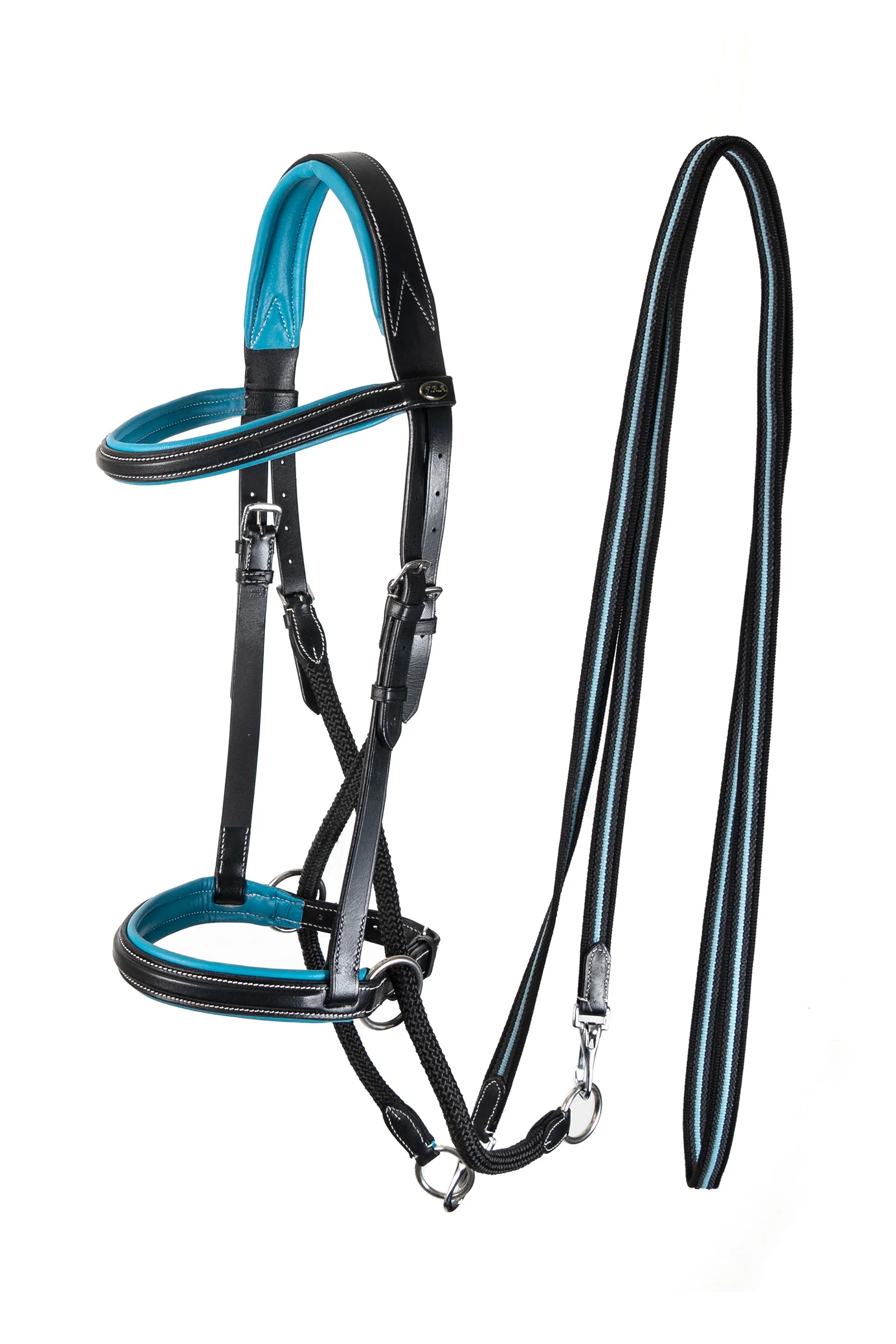 Dietsji Uzda bezwędzidłowa z Wodze (System 5) Black/ Sky Blue SHP