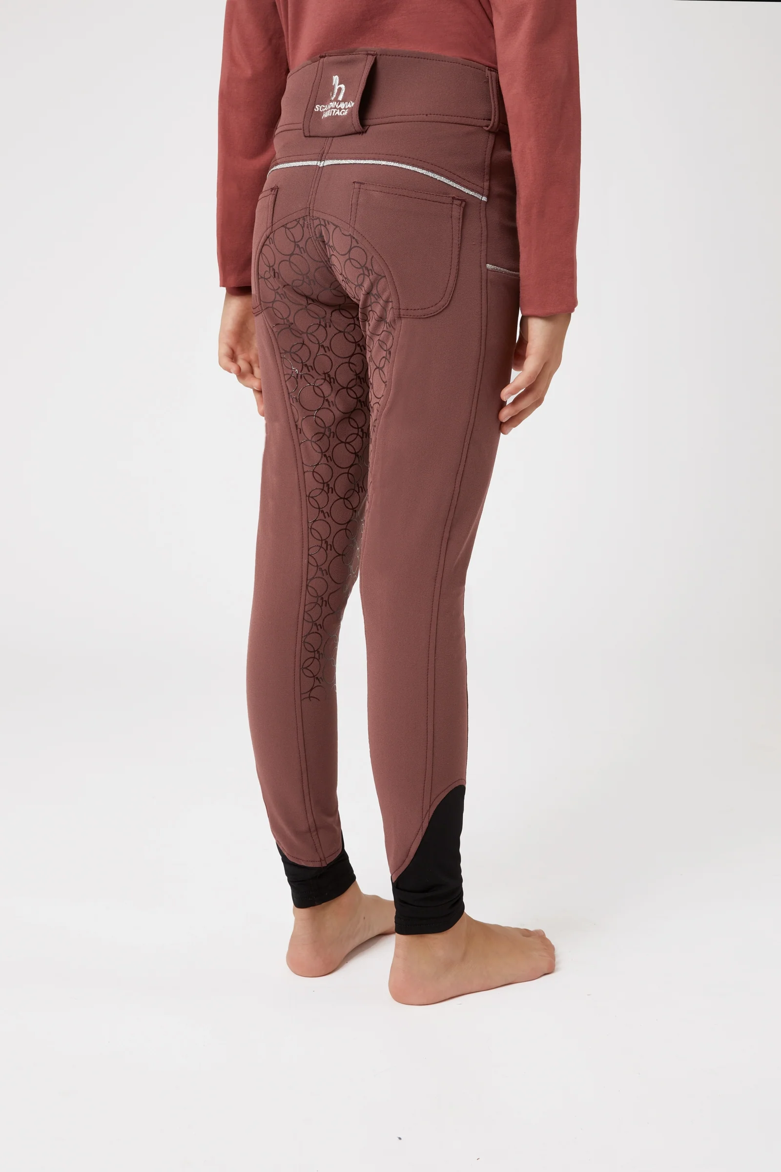 Leighton Teens Bryczesy z pełnym lejem silkonowym i kieszonką Rum Raisin Brown 160