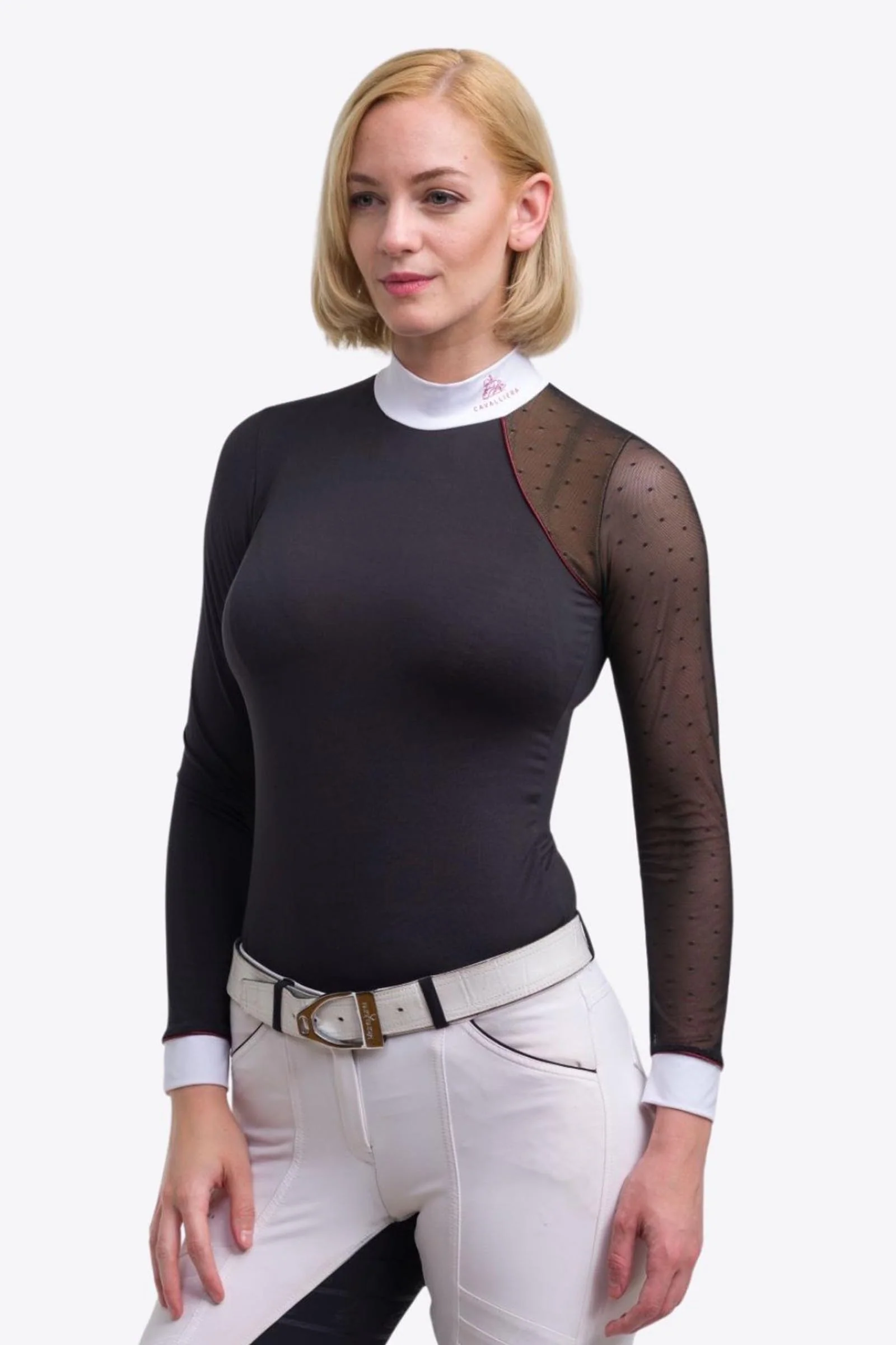 Modern Dame koszula konkursowa, damski długi rękaw Black/Black/Bordeaux XXL