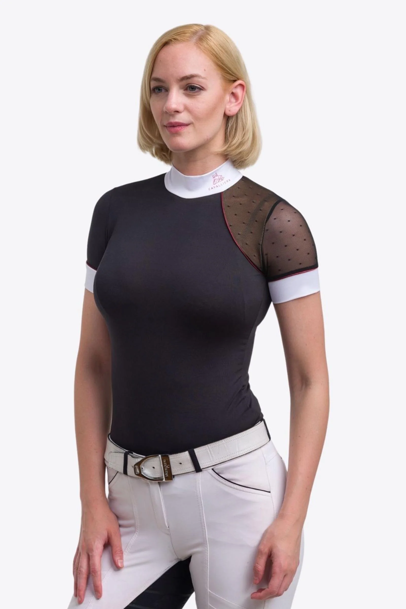 Modern Dame koszula konkursowa, damski krótki rękaw Black/Black/Bordeaux L