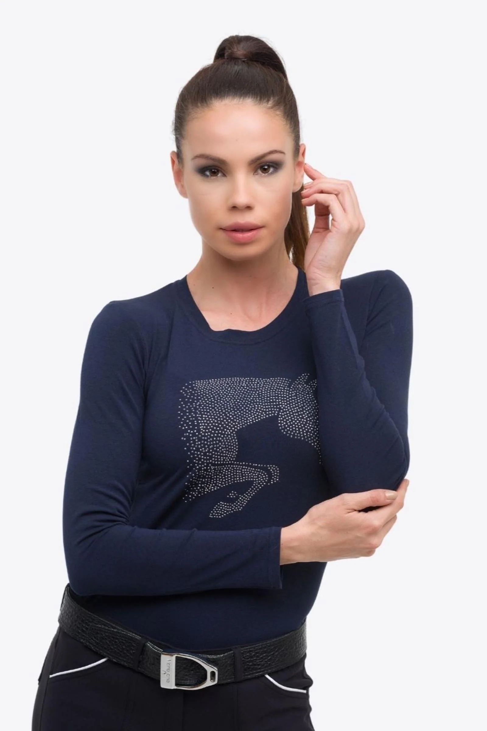 bawełniana koszulka jeździecka Jumping Star, damski długi rękaw Navy Blue L