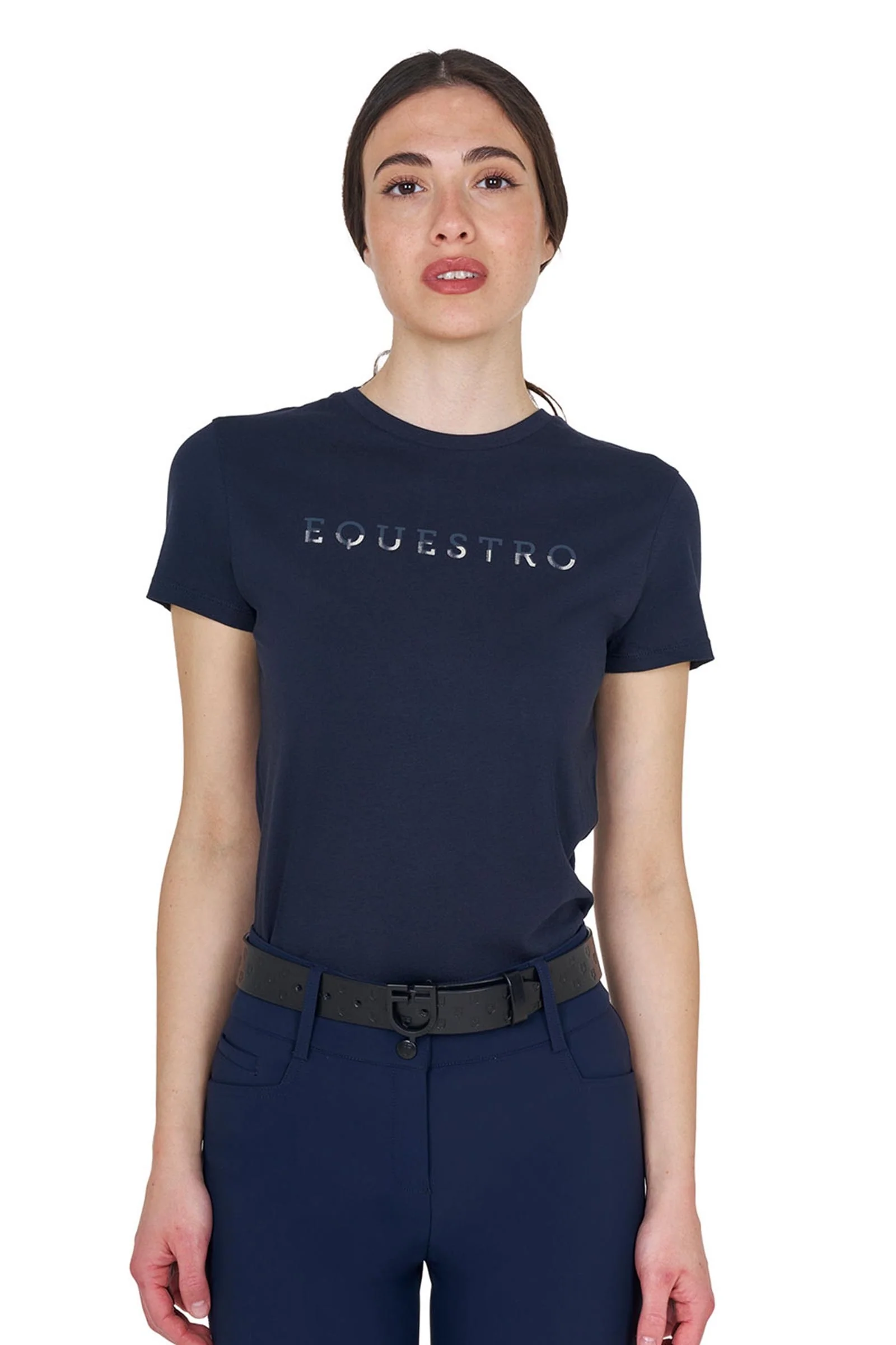 SS2026 Damski bawełniany T-shirt Logo Lamina Navy XS