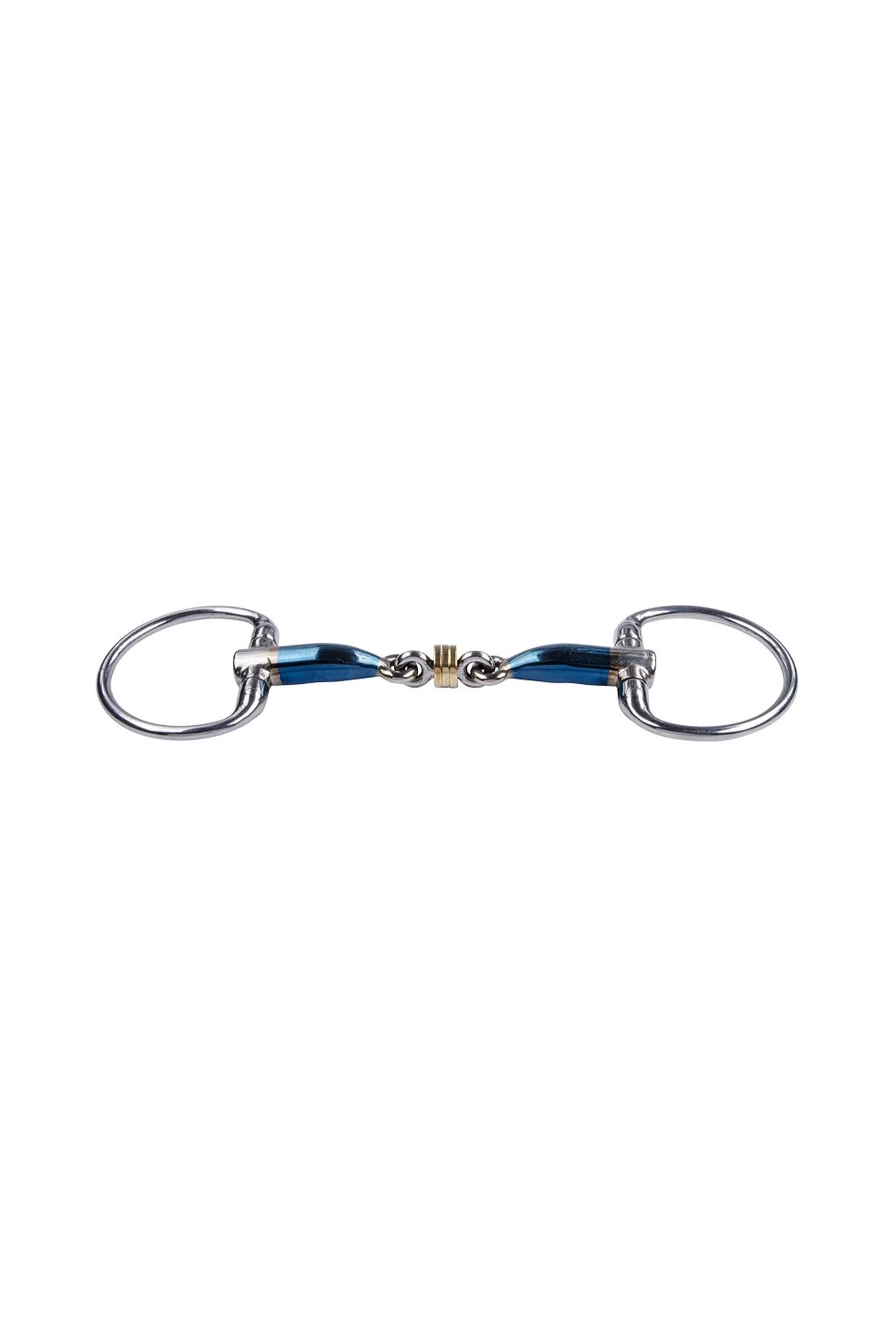 Wędzidło łamane Sweet Iron z nieruchomymi pierścieniami i mosiężnymi krążkami Blue 115 mm