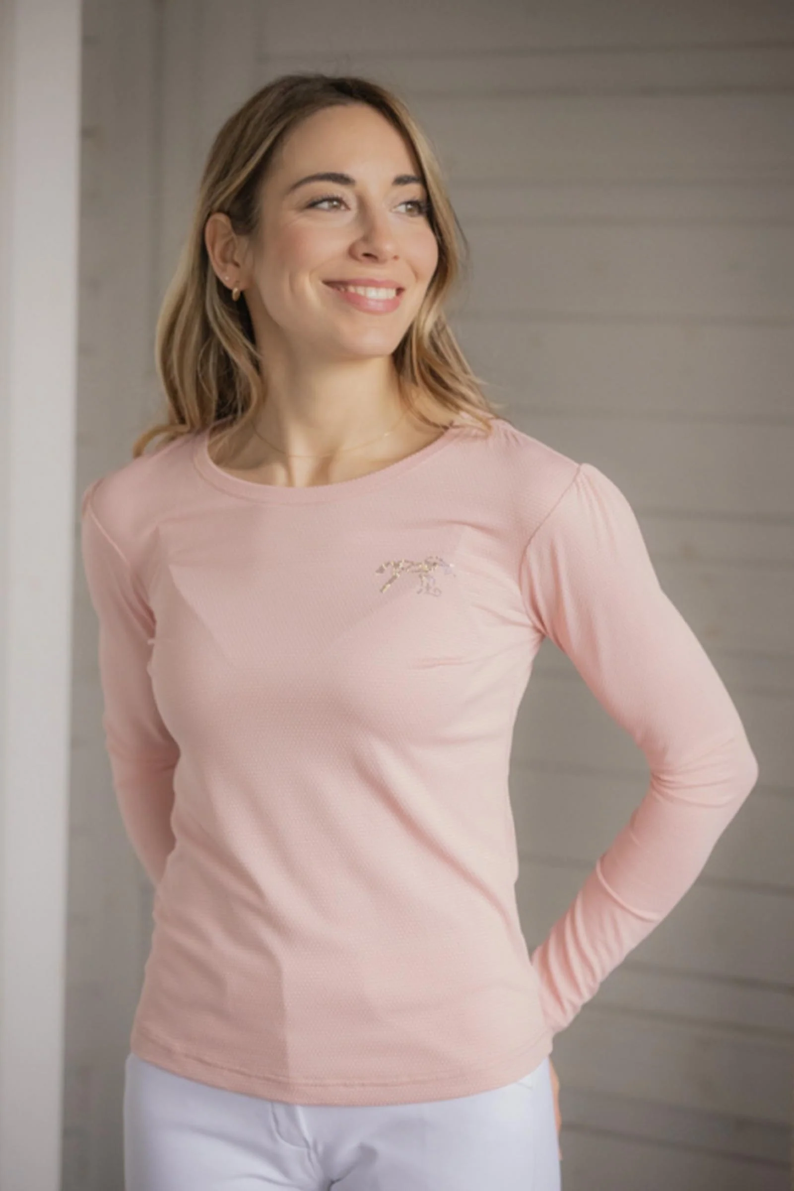 Techty Honey damskie polo z długim rękawem Pale Pink S