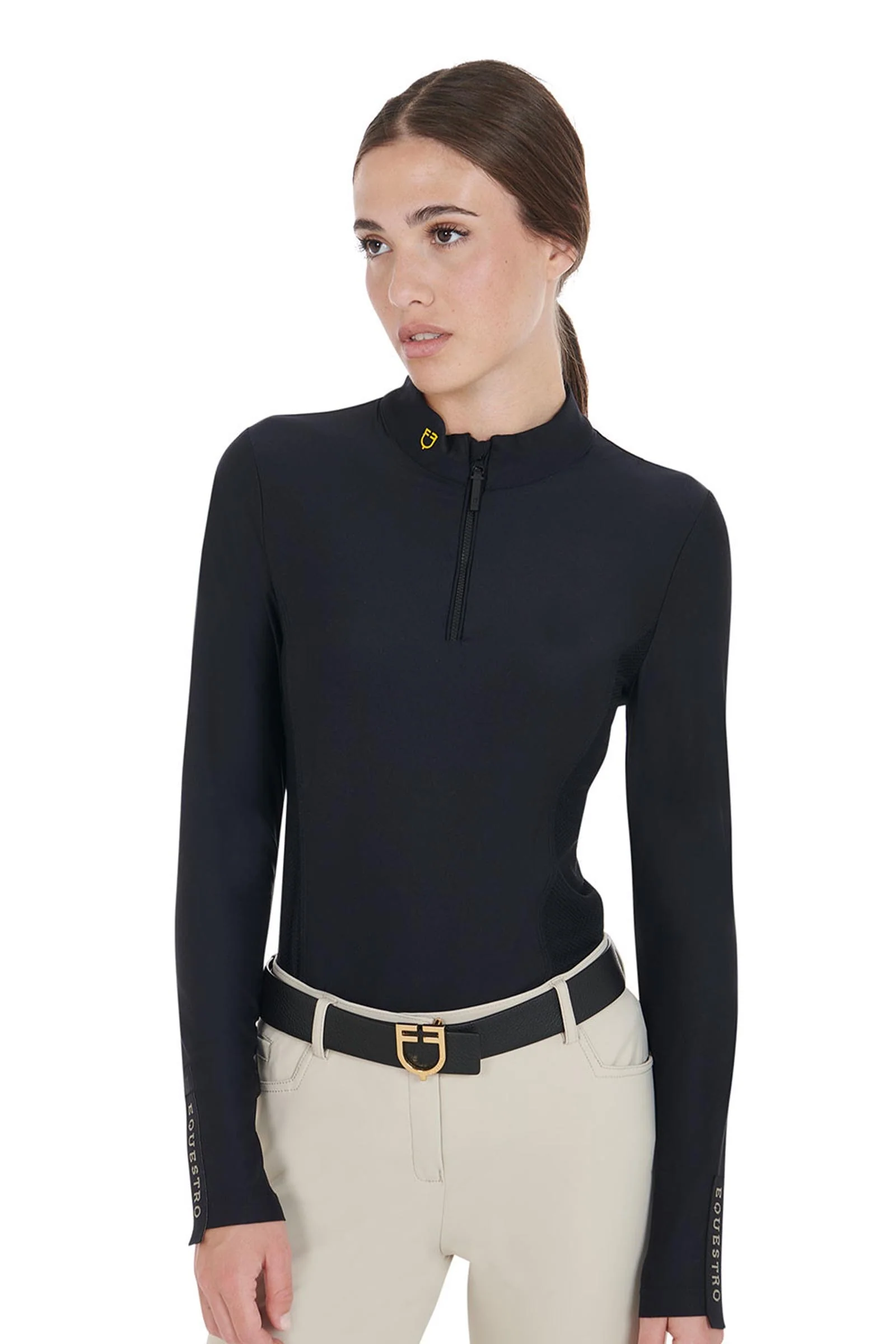 damskie polo treningowe z długim rękawem z materiału technicznego Black XS